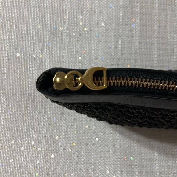 LRL Black Gold Tone Raffia Paper Straw Woven Faux Leather Clutch - Picture 3 of 8